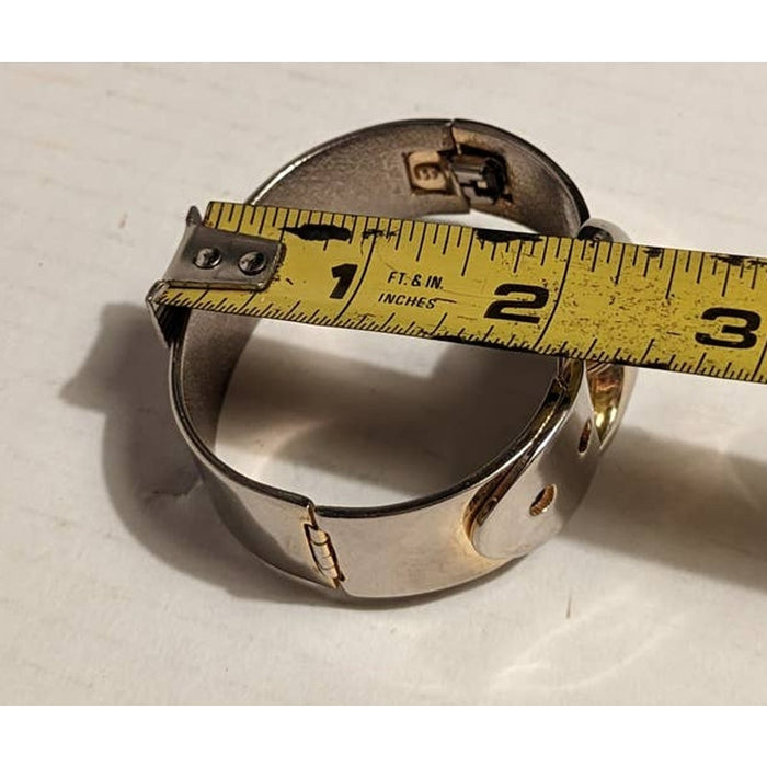 Vintage 1980s Cuff Goldtone SilverTone Metal Buckle Clamp Bracelet Bangle