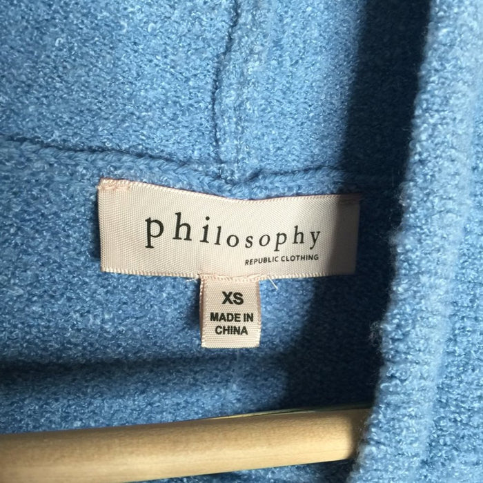 Philosophy Apparel Pullover Sweater Long Sleeve Funnel Tie Neck Misty Blue XS