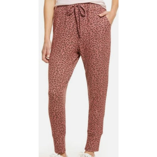 Bobeau Women's Pull On Cozy Jogger Lounge Pants 1X Withered Rose Leopard NWT