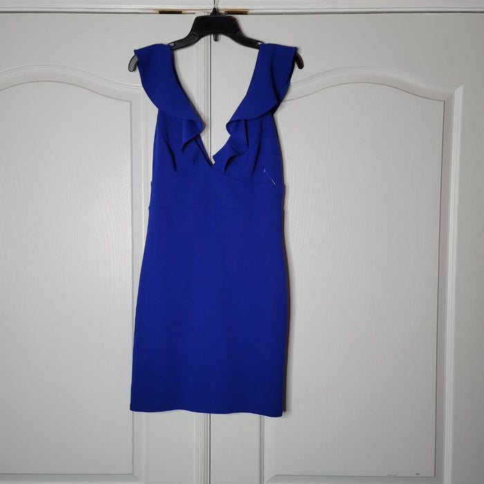 Jump Apparel Classic Blue Sheath Ruffled Dress Size Medium