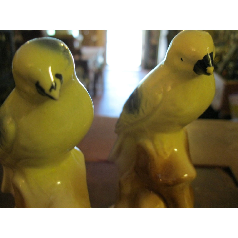 Vintage Kitsch Yellow Birds Ceramic Figurines Parakeet