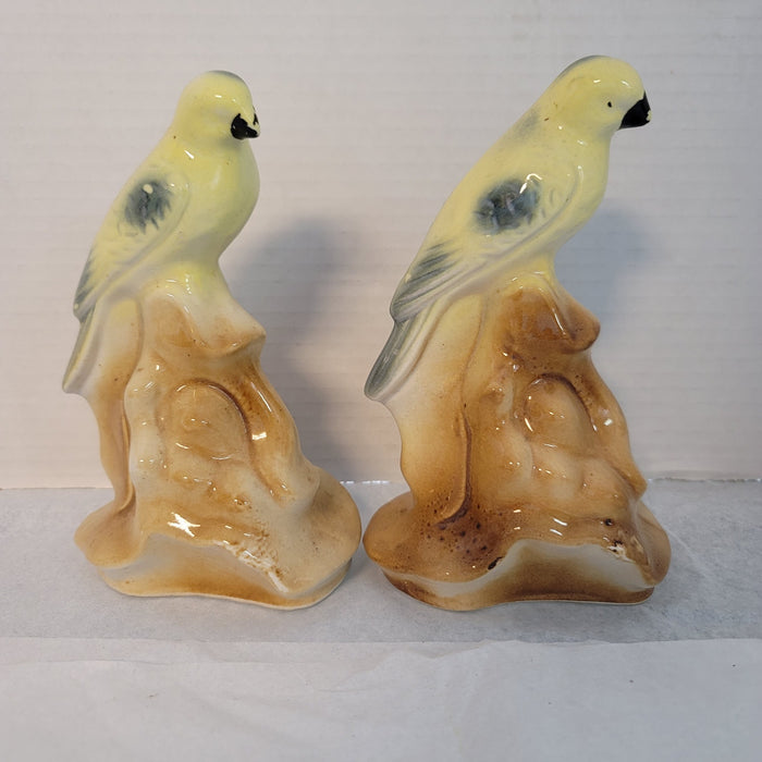 Vintage Kitsch Yellow Birds Ceramic Figurines Parakeet