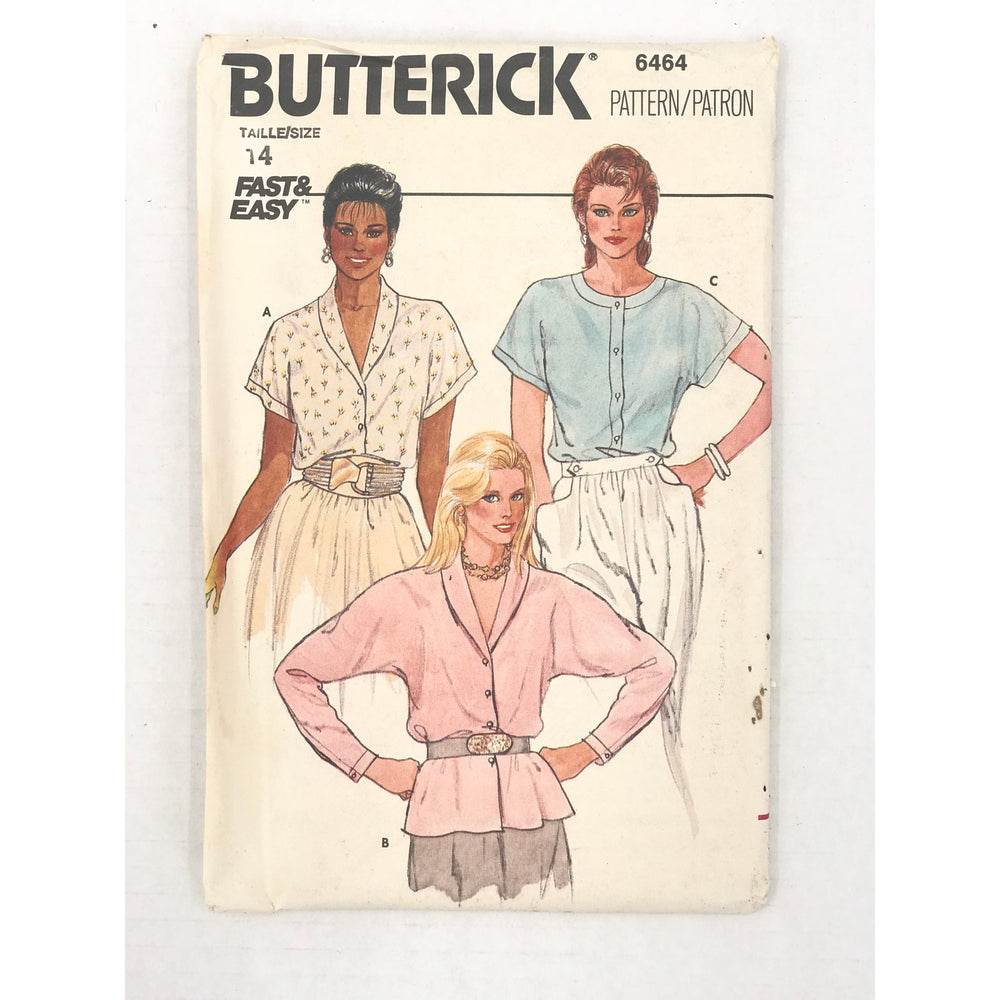 Vintage Pattern Sewing Crafts Hobby Butterick 6464 womans Size 14 blouse top