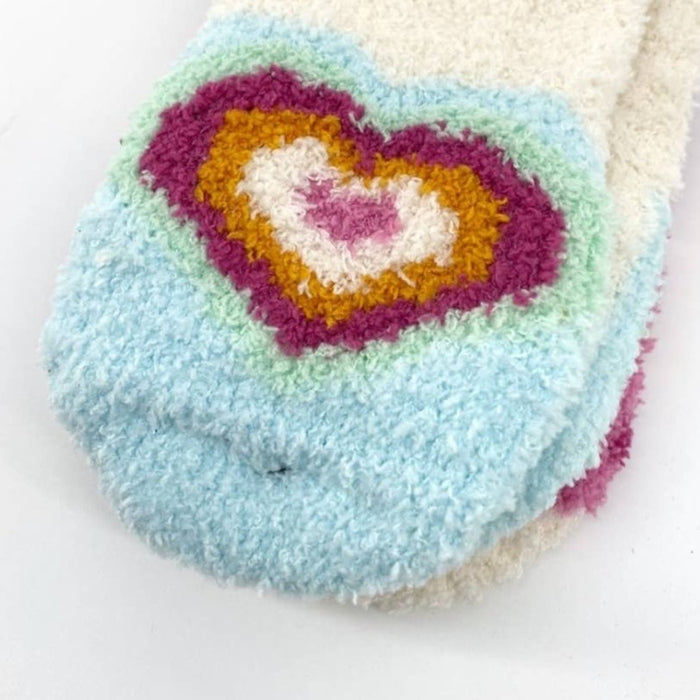 Free Press Striped Crew Fuzzy Socks 2/Pack RAINBOW HEARTS 1 size NEW GIFT warm