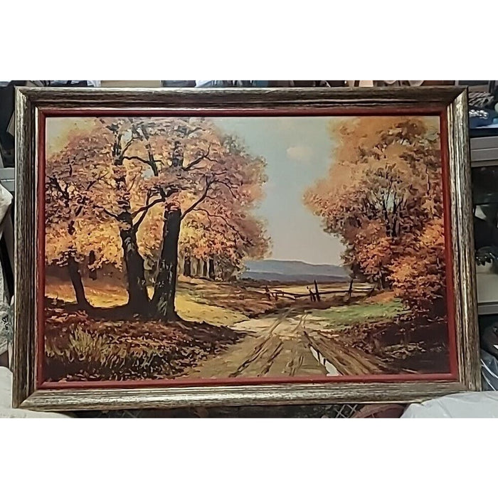 FRAMED Large 40x28 Signed Robert Wood Painting Edge of Forest Reproduction PRINT