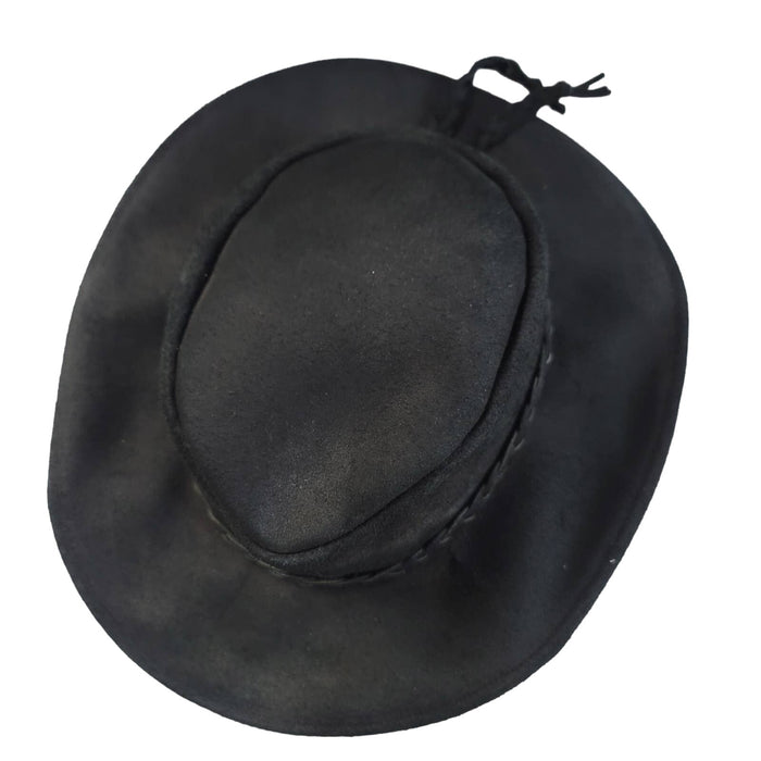 Western Aussie Style Black Suede Bush Leather Hat LARGE Vintage