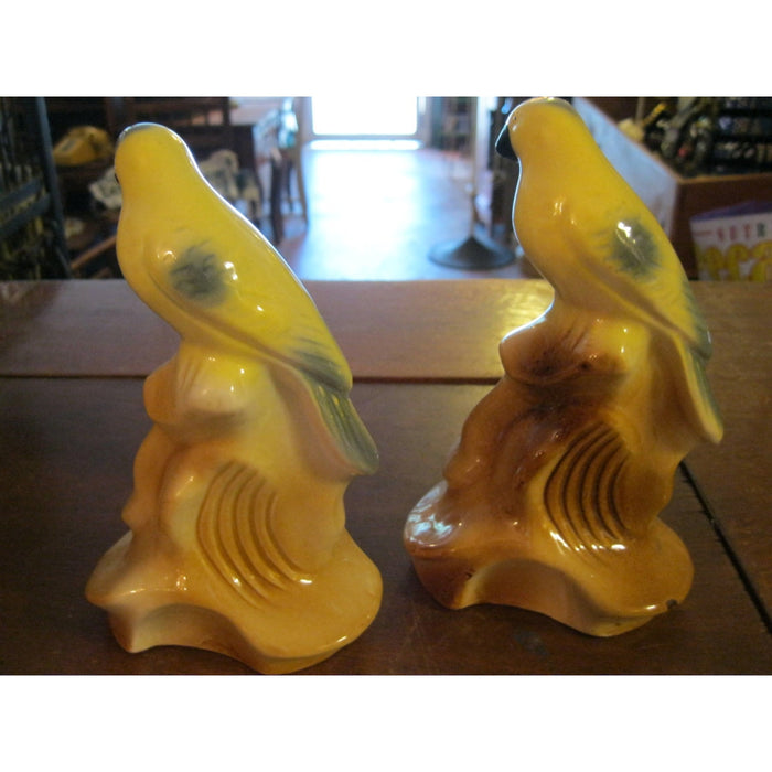 Vintage Kitsch Yellow Birds Ceramic Figurines Parakeet