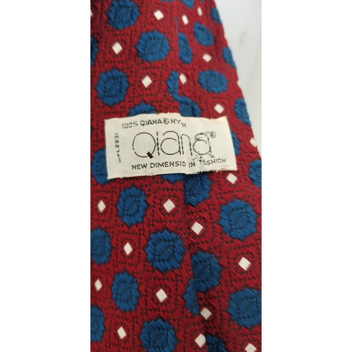 Qiana Vintage Nylon Mens Necktie Red White Blue 52" wide bottom geometric