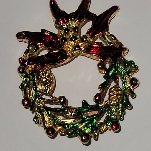 Pair of Christmas PINs wreath tree holiday 2" Brooch Holiday Jewelry